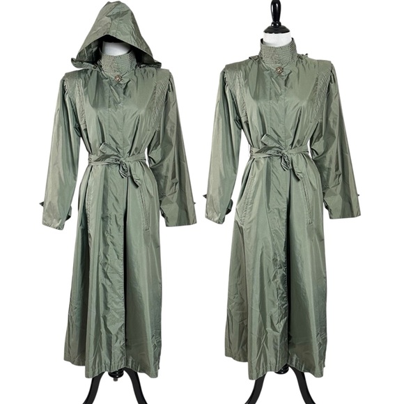 Vintage Green Trench Coat - Picture 2 of 10